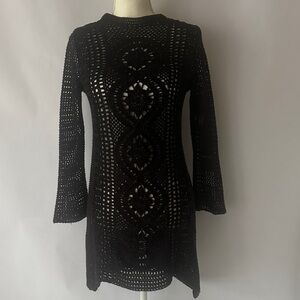 Free People Black Crochet Long Sleeve Dress